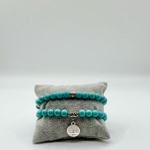 Turquoise Beaded Bracelet Set with Silver Charm